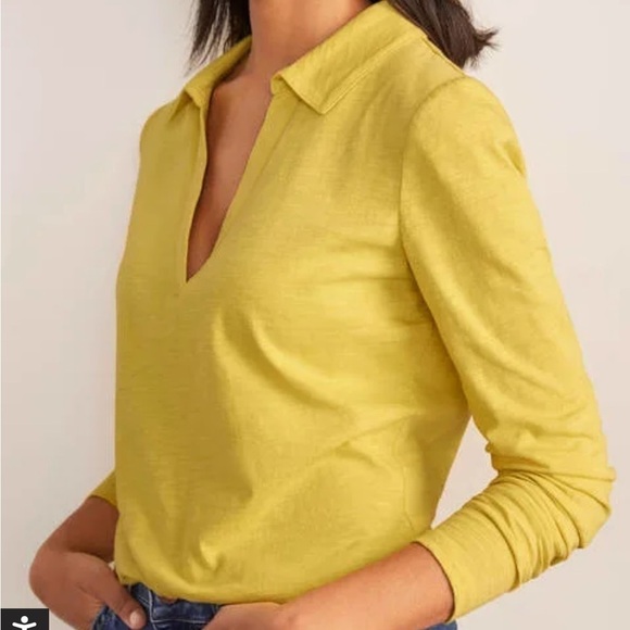 BODEN The Cotton Jersey Collar Notch Tee Long Sleeve Yellow Sz XS - Picture 3 of 13